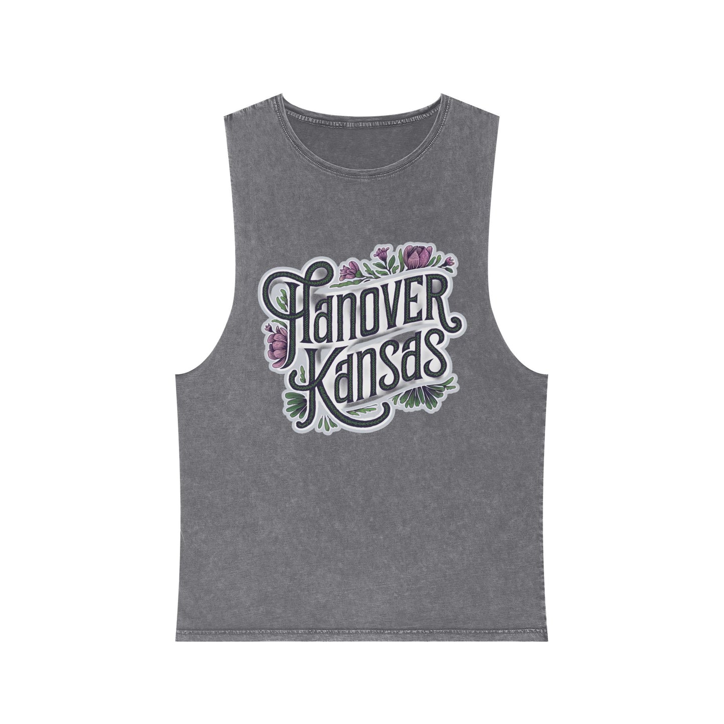 Hanover Kansas Unisex Stonewash Tank Top - Vintage Floral Design