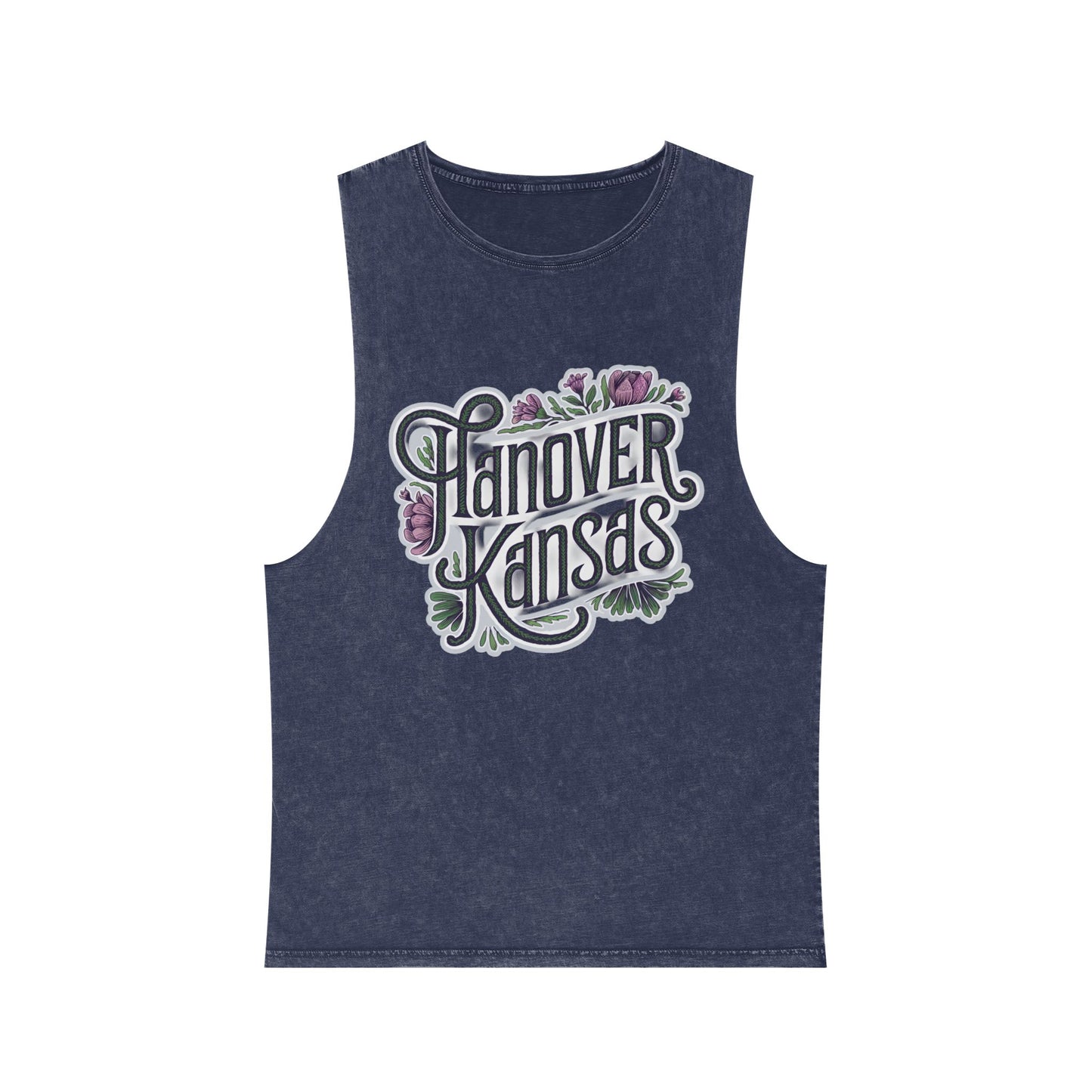 Hanover Kansas Unisex Stonewash Tank Top - Vintage Floral Design