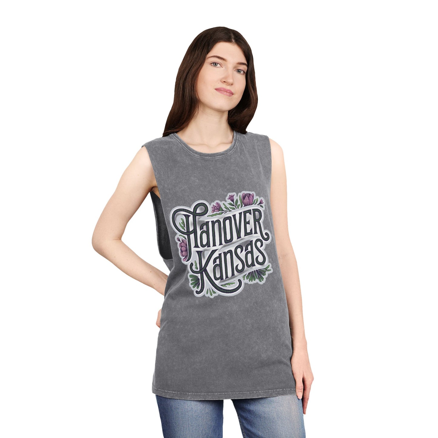 Hanover Kansas Unisex Stonewash Tank Top - Vintage Floral Design