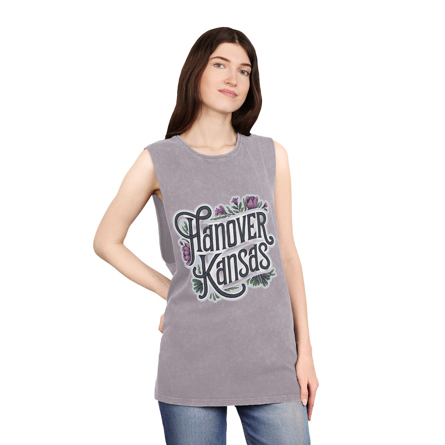 Hanover Kansas Unisex Stonewash Tank Top - Vintage Floral Design