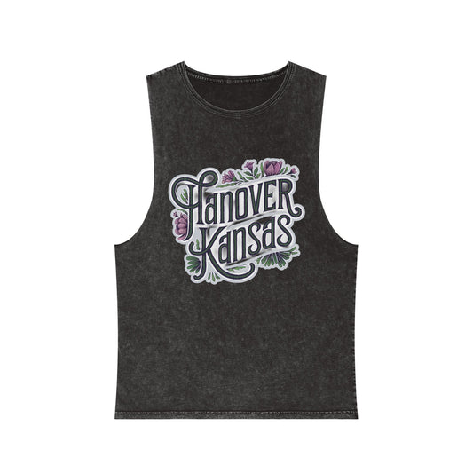 Hanover Kansas Unisex Stonewash Tank Top - Vintage Floral Design